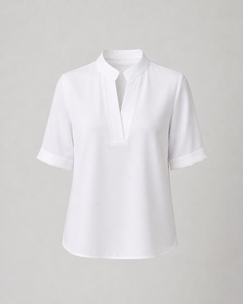 Elegant blouse with V‑neck and gold‑toned details