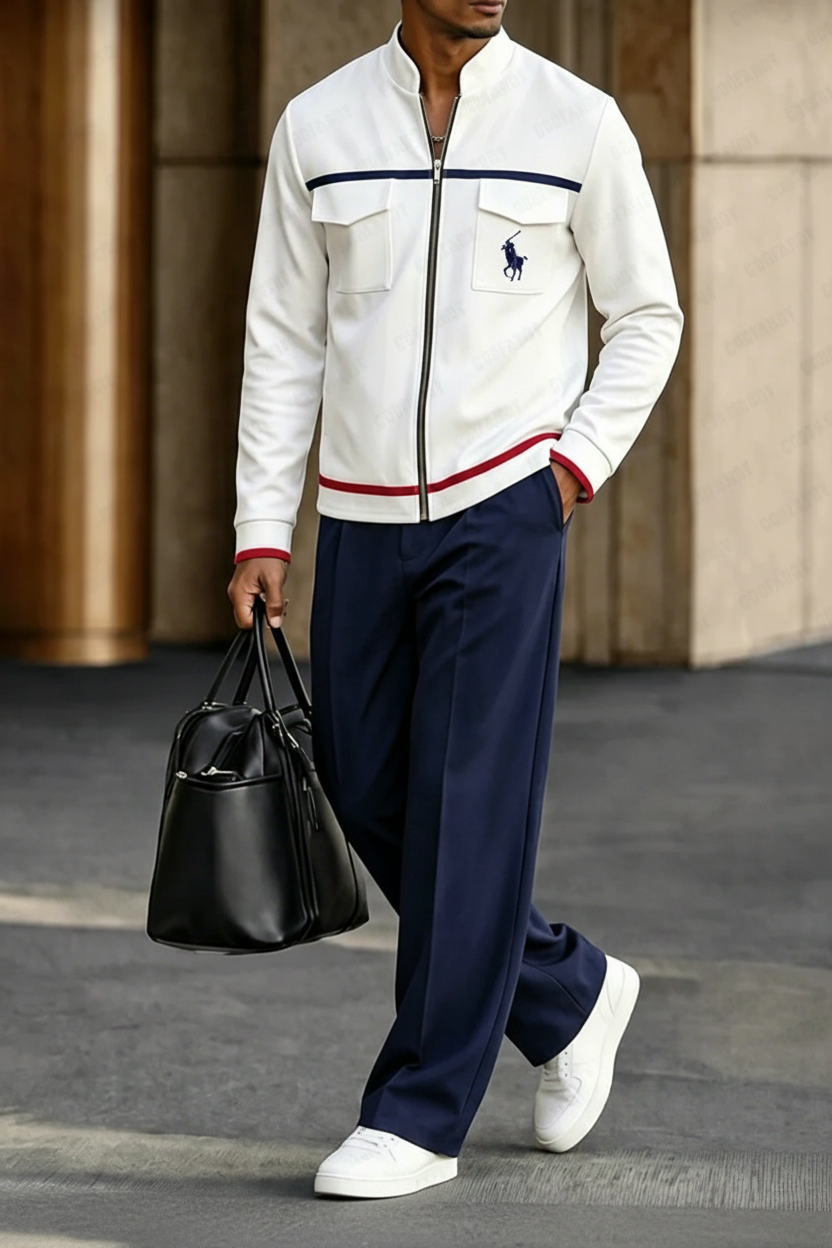 Sporty Contrast Color Jacket Pants Set