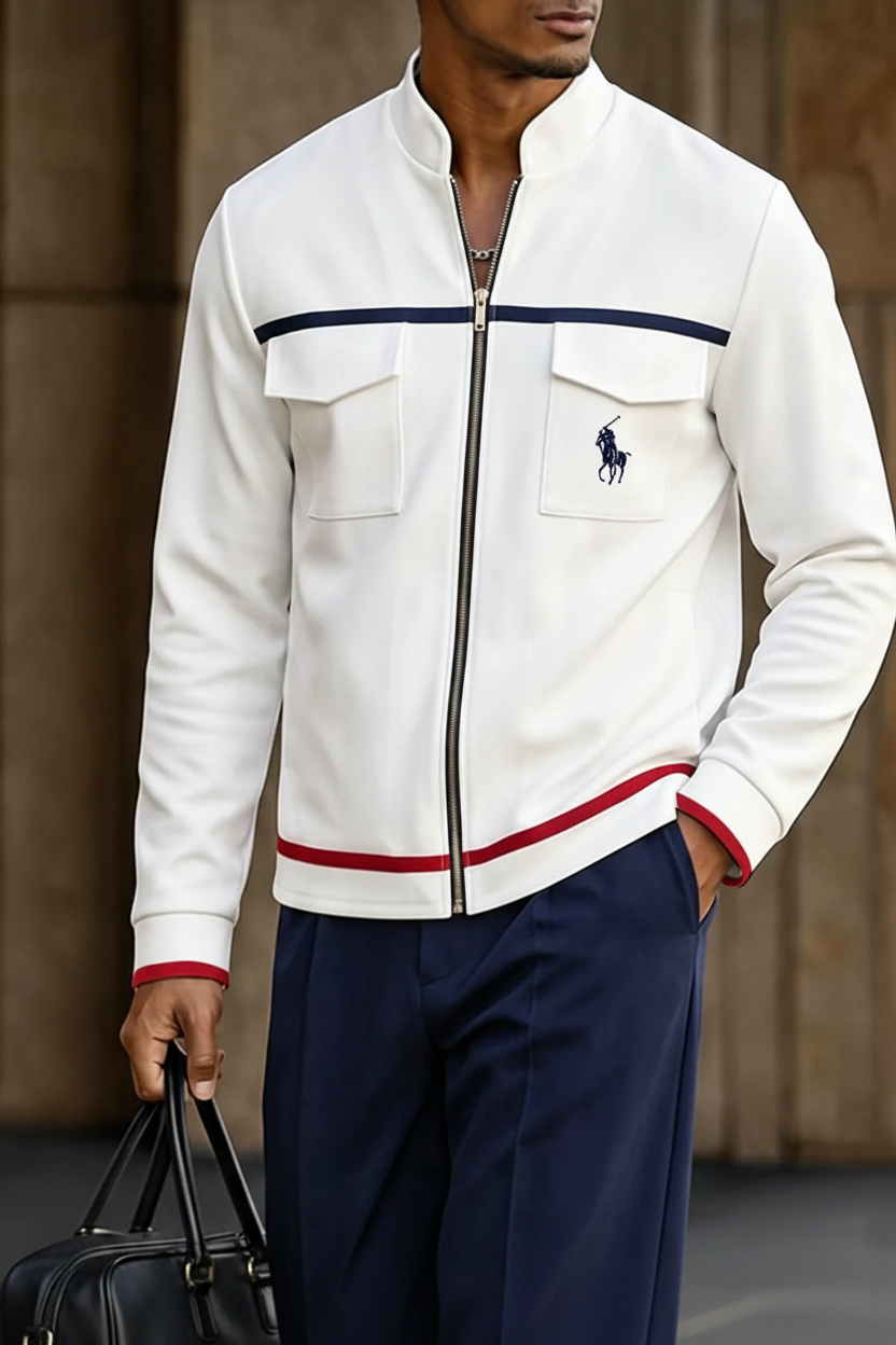 Sporty Contrast Color Jacket Pants Set